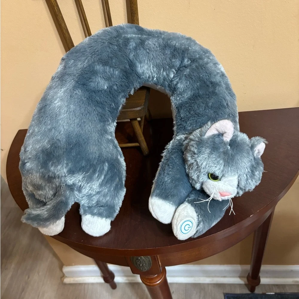 2 Gray & Tan Plush Cat and Pug Pair Neck Massagers Both Works!